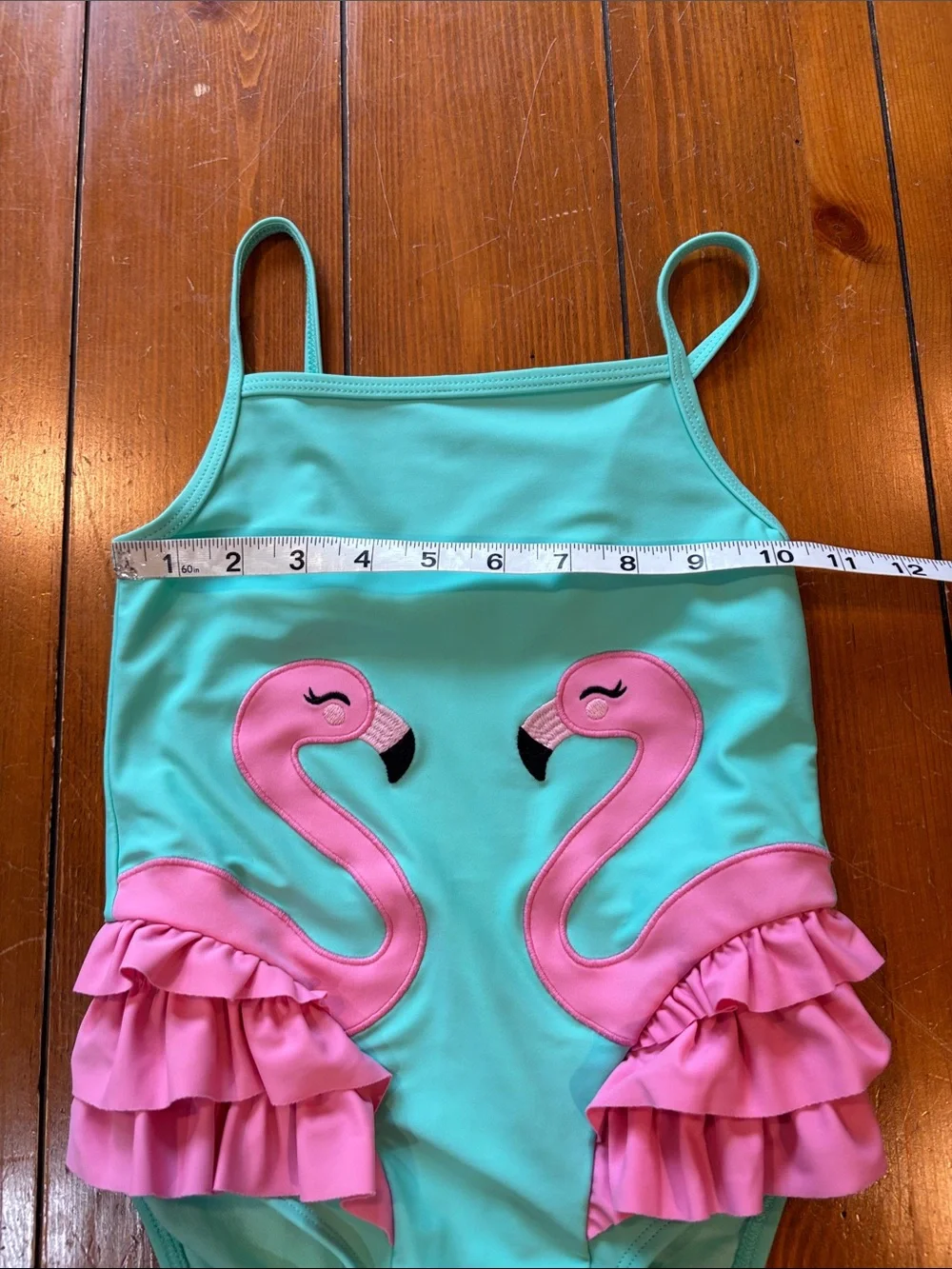 Gymboree Turquoise and Pink Flamingo Ruffle One-Piece Swimsuit Size 7